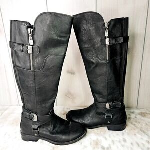 G By Guess Women's Black Faux Leather Knee-High Tall Riding Boot 6M "Hilight"